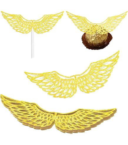 Kisangel 30 Pcs Glitter Angel Wing Cupcake Toppers - Baby Shower Decorations, Party Decor