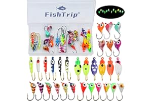 FishTrip Ice Fishing Jigs Kit, 30/60Pcs Glow Ice Fishing Lure Set for Winter Ice Jigging Crappie Sunfish Perch Panfish Walleye Pike Jigs, Ice Fishing Gear with Storage Box