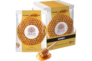 3Bros® Honey Booster® - Original Dutch Energy Waffle- Wafer Cookie - Individually Wrapped Honey Stroopwafels - Made Fresh in the USA - Box of 10