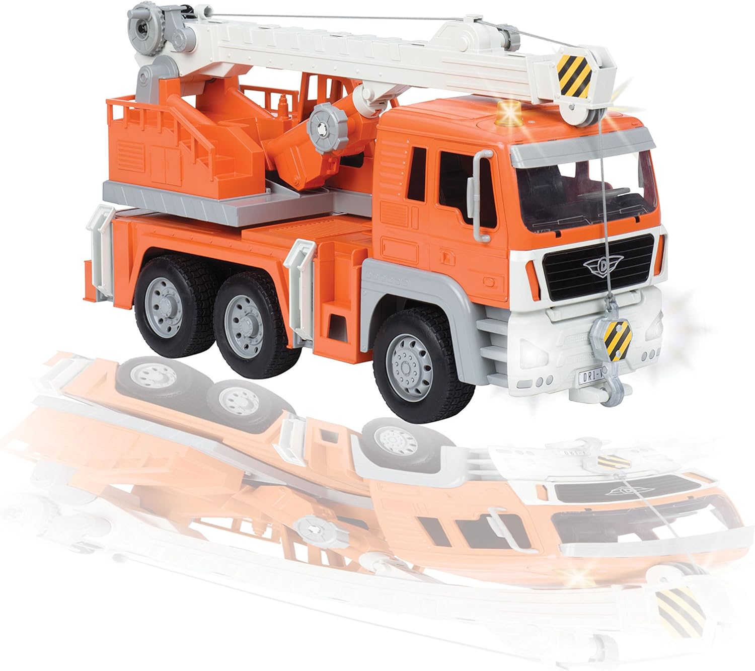 Driven by Battat, Large 18 Inch Orange Crane Truck Toy for Kids, Lights & Sounds, Movable Boom Arm, Extendable Hook - Image 5