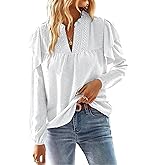 Gleeneat Womens Fall Long Sleeve Babydoll Tops Boho Lace Crochet Swiss Dot Dressy Casual Shirts Flowy Blouses Outfits