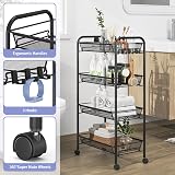 4-Tier Rolling Cart On Wheels Metal Kitchen Bathroom Storage view 3