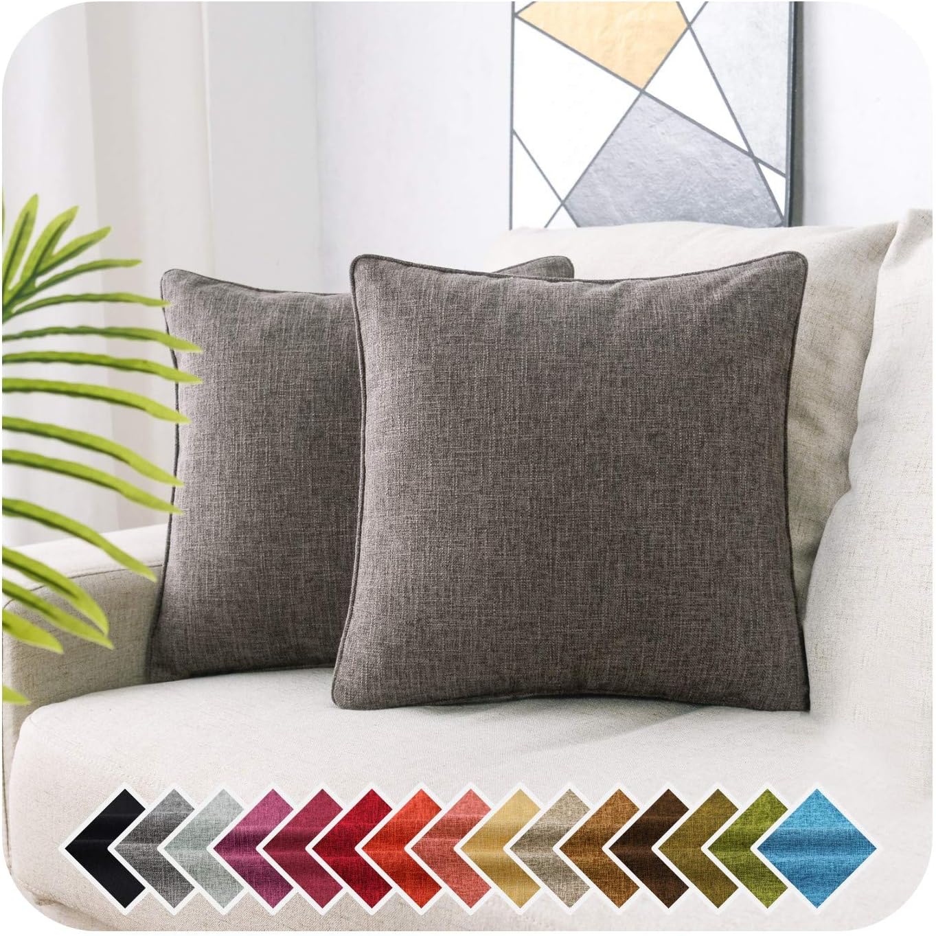 HPUK Pack of 2, Decorative Pillow Cover, Solid Color Pillowcase for Couch, Sofa, Bedroom, Car, Office, Holiday Decor, 17x17 inch, Natural