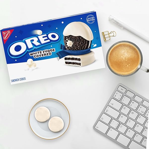 OREO WHITE FUDGE COVERED CHOCOLATE SANDWICH COOKIES, LIMITED EDITION HOLIDAY COOKIES, 8.5 OZ