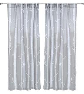 Amazon Com Brightmaison Pair Of Tree And Bird Pattern Curtains