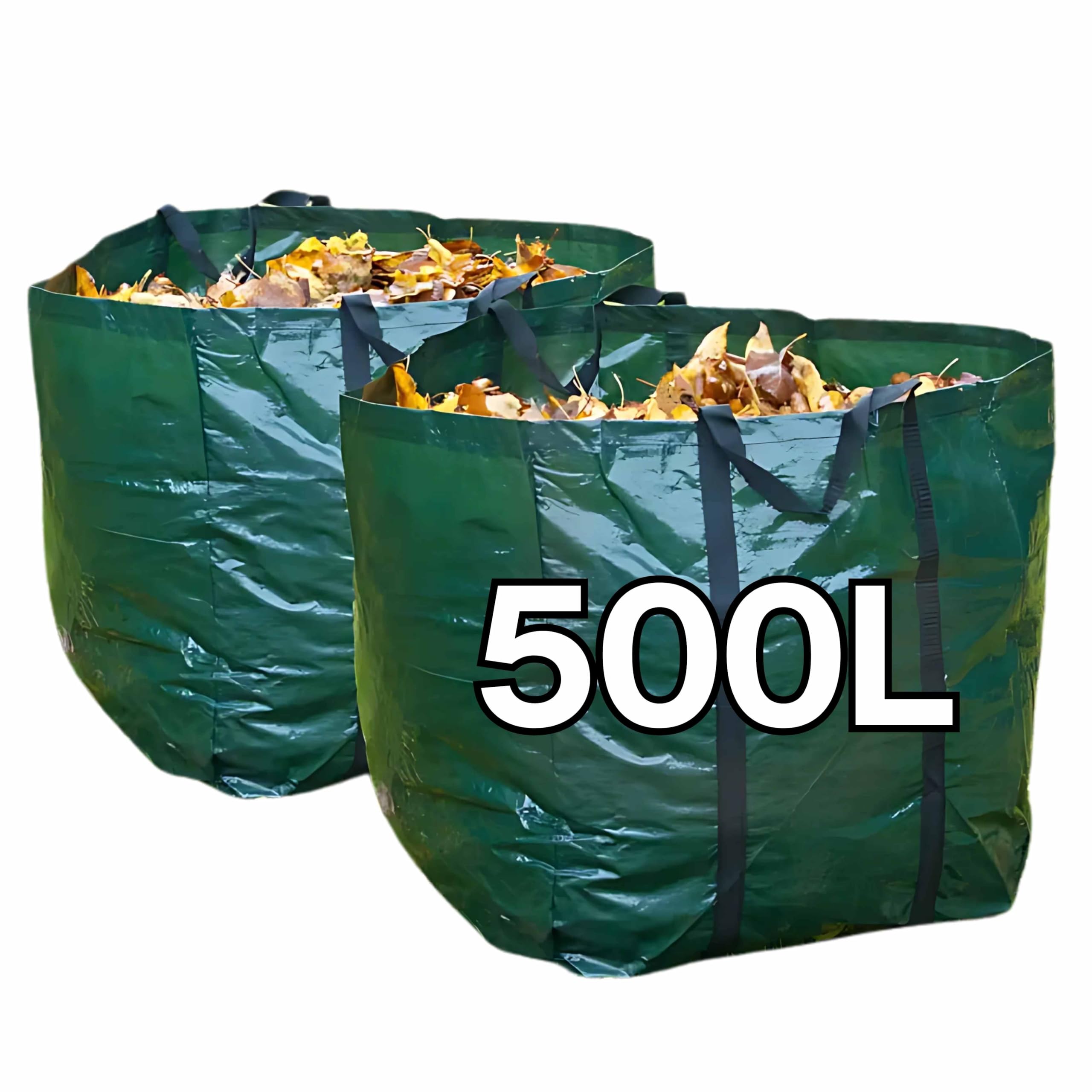 2x Heavy Duty Garden Waste Bags – Extra Large 500L Reusable Waterproof Sacks for Grass, Leaves, Rubbish, Branches – Strong Handles – by Speedwellstar