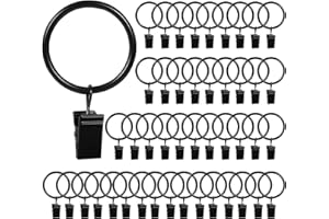 HOOSUN 46 Pack Metal Curtain Hooks,Curtain Rings with Clips,Drapery Hooks Clips with Rings,Curtain Rod Clips for Drapes,Black Curtain Rings Hangers with Small Clips