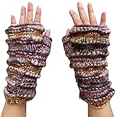Ella Sussman Hand Knit Winter Fingerless Striped Texting Gloves Warm Wool Fleece Lined
