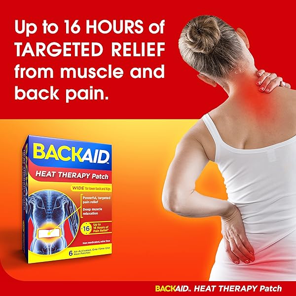 BACKAID HEAT THERAPY PATCH, AIR-ACTIVATED THERAPEUTIC HEAT, WIDE FOR LOWER BACK AND HIP PAIN RELIEF, 6 COUNT