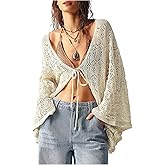 GORGLITTER Women's Tie Front Oversized Cardigans Sweater Crochet Lightweight Flare Long Sleeve Fall Knit Top 2025