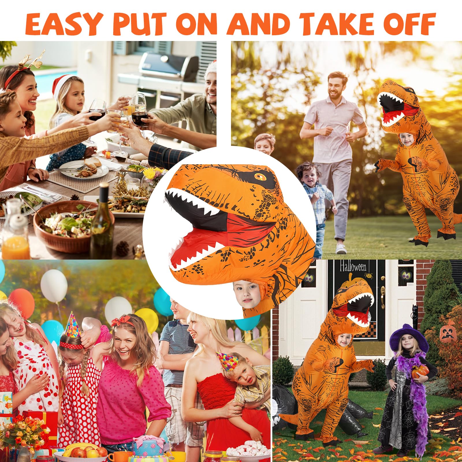 YEAHBEER Inflatable Dinosaur Costume，T-Rex Dinosaur Costume Blow up T-Rex Funny Fancy Inflatable Costume