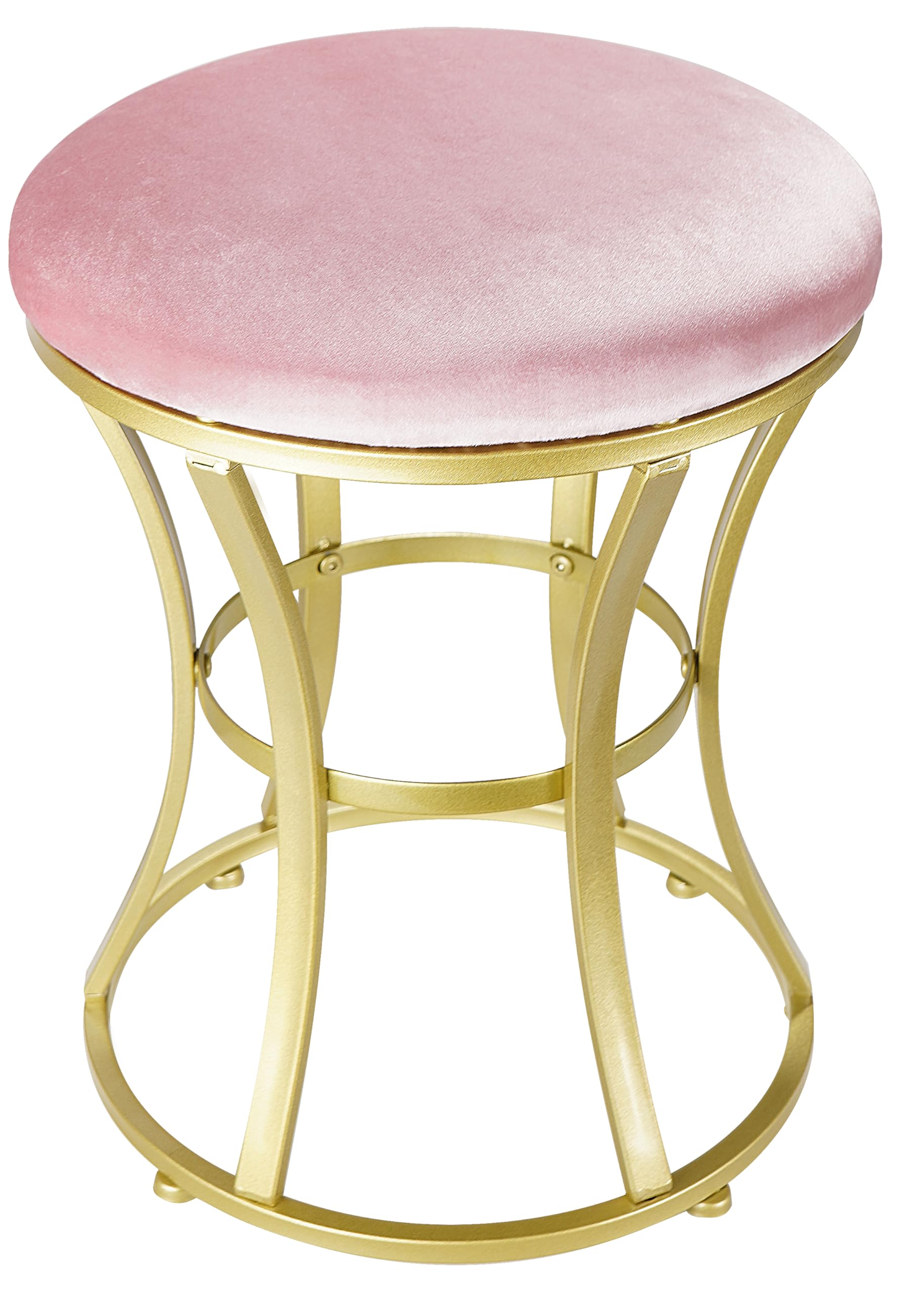Photo 1 of Ellensamqi Velvet Round Vanity Stool,Pink Velvet Footrest Ottoman Foot Stool Seat with Golden Metal Legs,Makeup Chair for Bathroom Vanity,Bedroom,Living Room