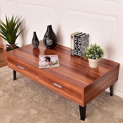 Amazon Com Premium Low Wooden Coffee Table With Two Drawers