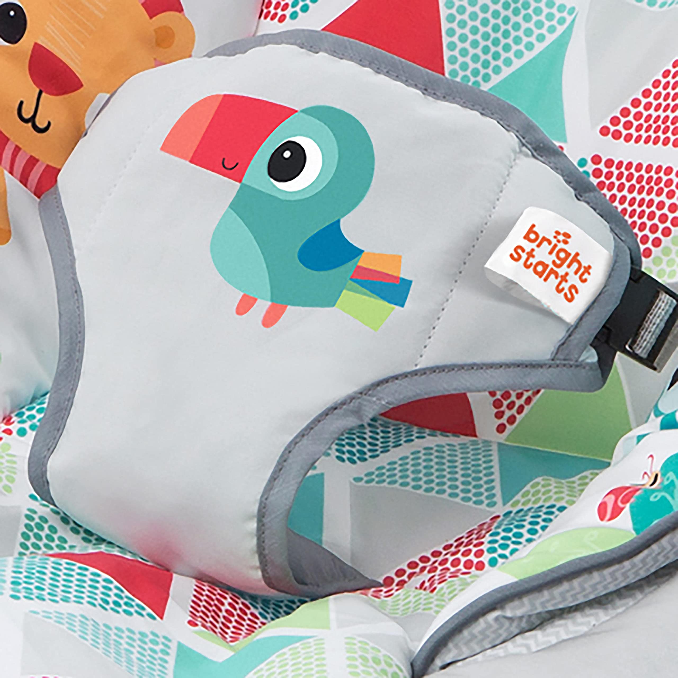 Bright Starts Baby Bouncer Soothing Vibrations Infant Seat - Taggies, Music, Removable -Toy Bar, 0-6 Months Up to 20 lbs (Toucan Tango)