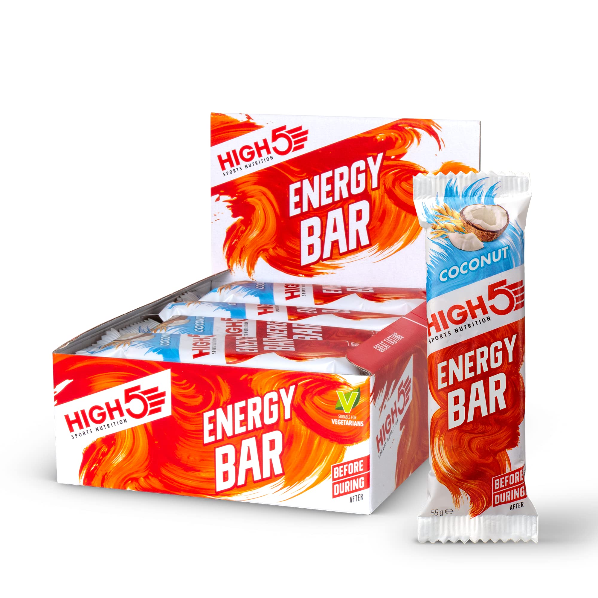 HIGH5 Energy Bars - High Carb Energy Bars for Running, Cycling & Hiking - Vegan Oat Bars with Real Fruits - Healthy Snacks for Adults - Snack Bars Multipack for Training & Racing (12x55g, Coconut)