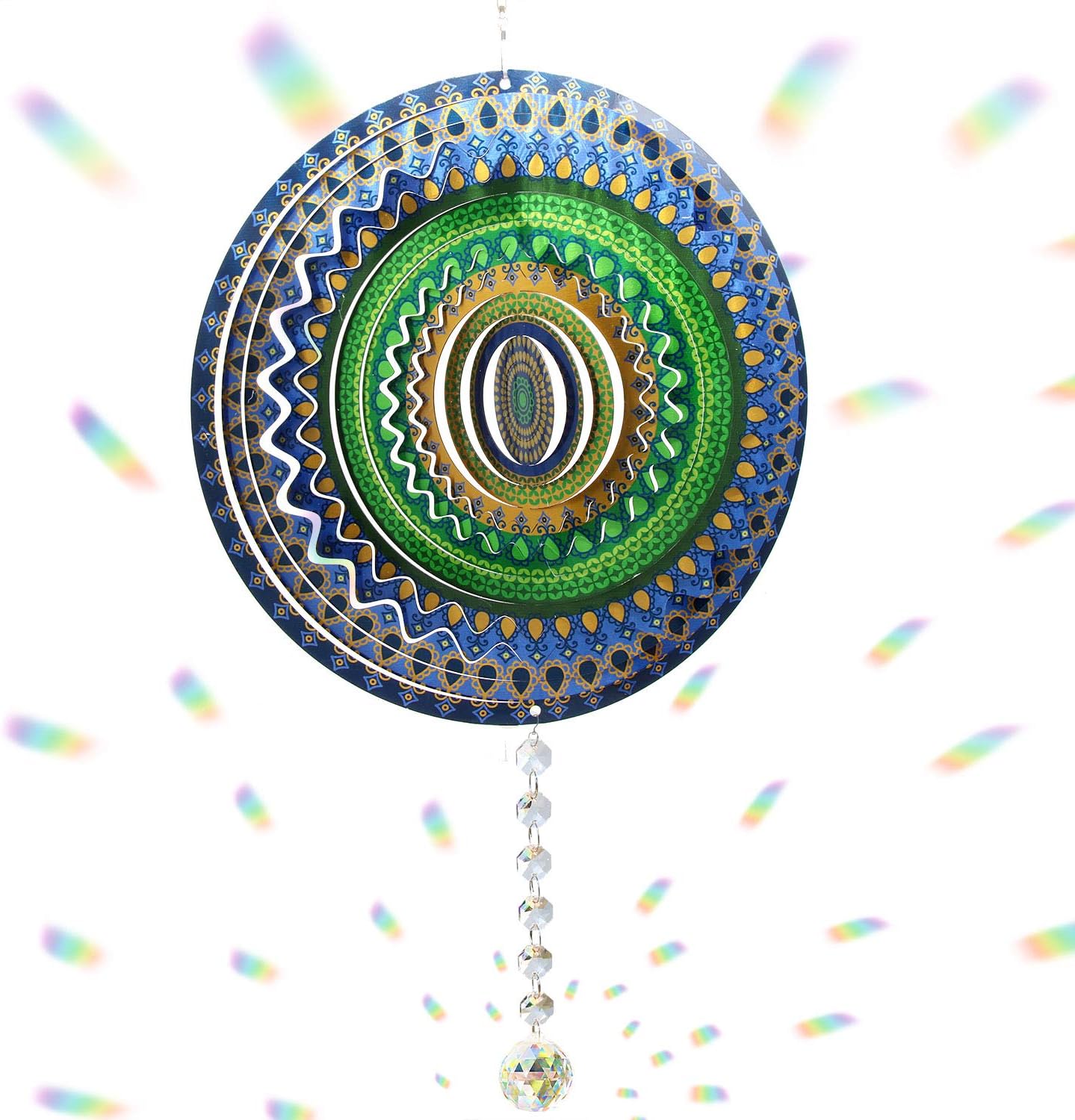 Gelible Wind Sculptures & Spinners Of Stainless Steel Decor Crafts . Wind Chimes With Crystal Ball Supply Rotating Hooks.Home Garden Holiday Party Using. 12'' Wind Spinners With Blue Mandala Style