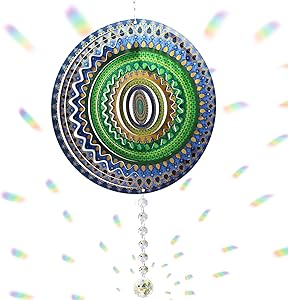 Gelible Wind Sculptures & Spinners Of Stainless Steel Decor Crafts . Wind Chimes With Crystal Ball Supply Rotating Hooks.Home Garden Holiday Party Using. 12'' Wind Spinners With Blue Mandala Style