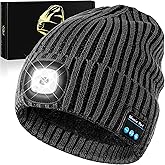 AHASTI Bluetooth Beanie Hat with Light for Men, LED Beanie with Light Rechargeable, Headlamp Cap Wireless Headphones Built-in Speaker Mic Christmas Gifts for Teens Stocking Stuffers for Men Dad (Gray)