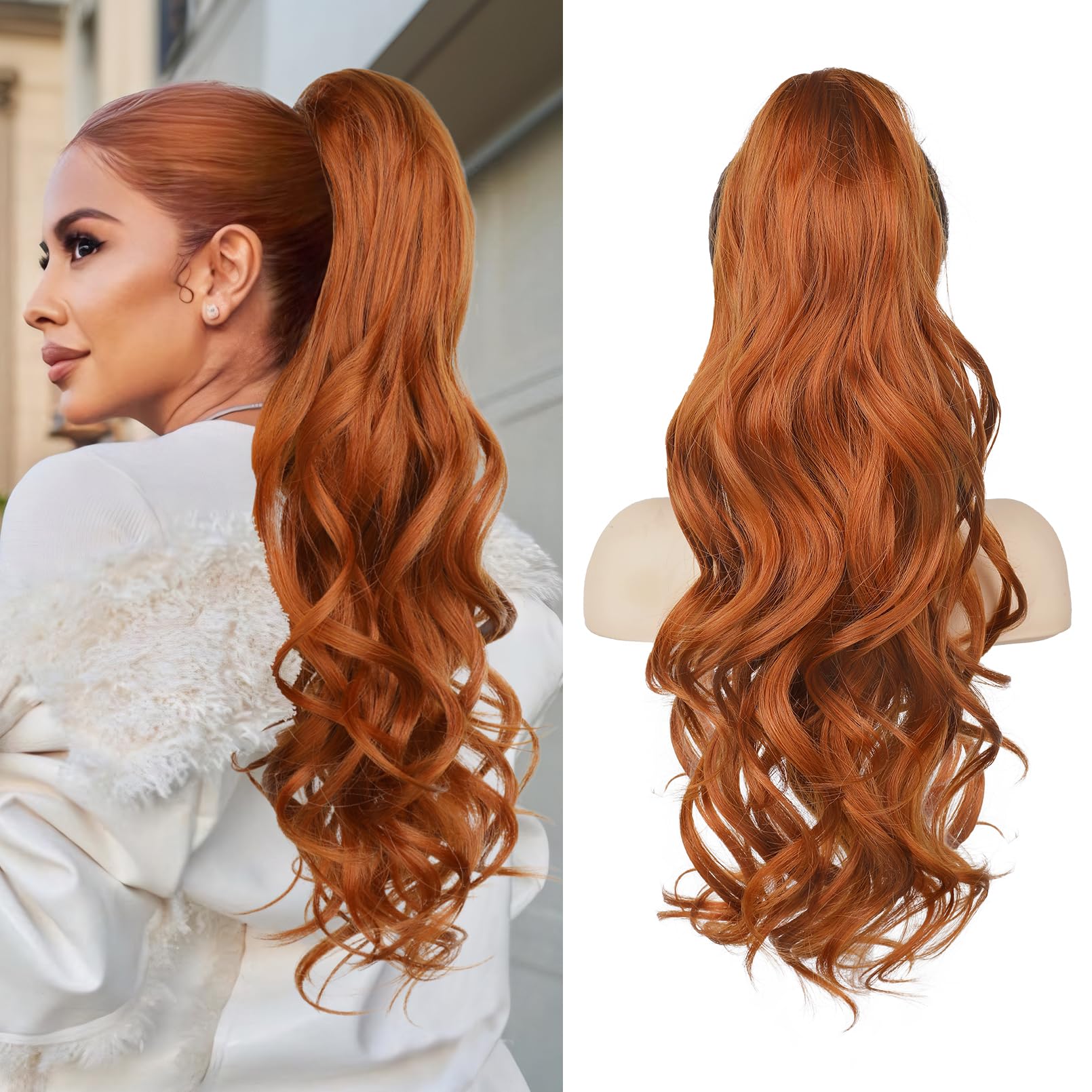 Photo 1 of LONAI Claw Clip Ponytail Extension for Women 24 Inch Curly Wavy Ponytails Extensions Clip in Ponytail Hair Extensions Pony Tail Clip on Ponytails Hair Piece (Copper Red)
