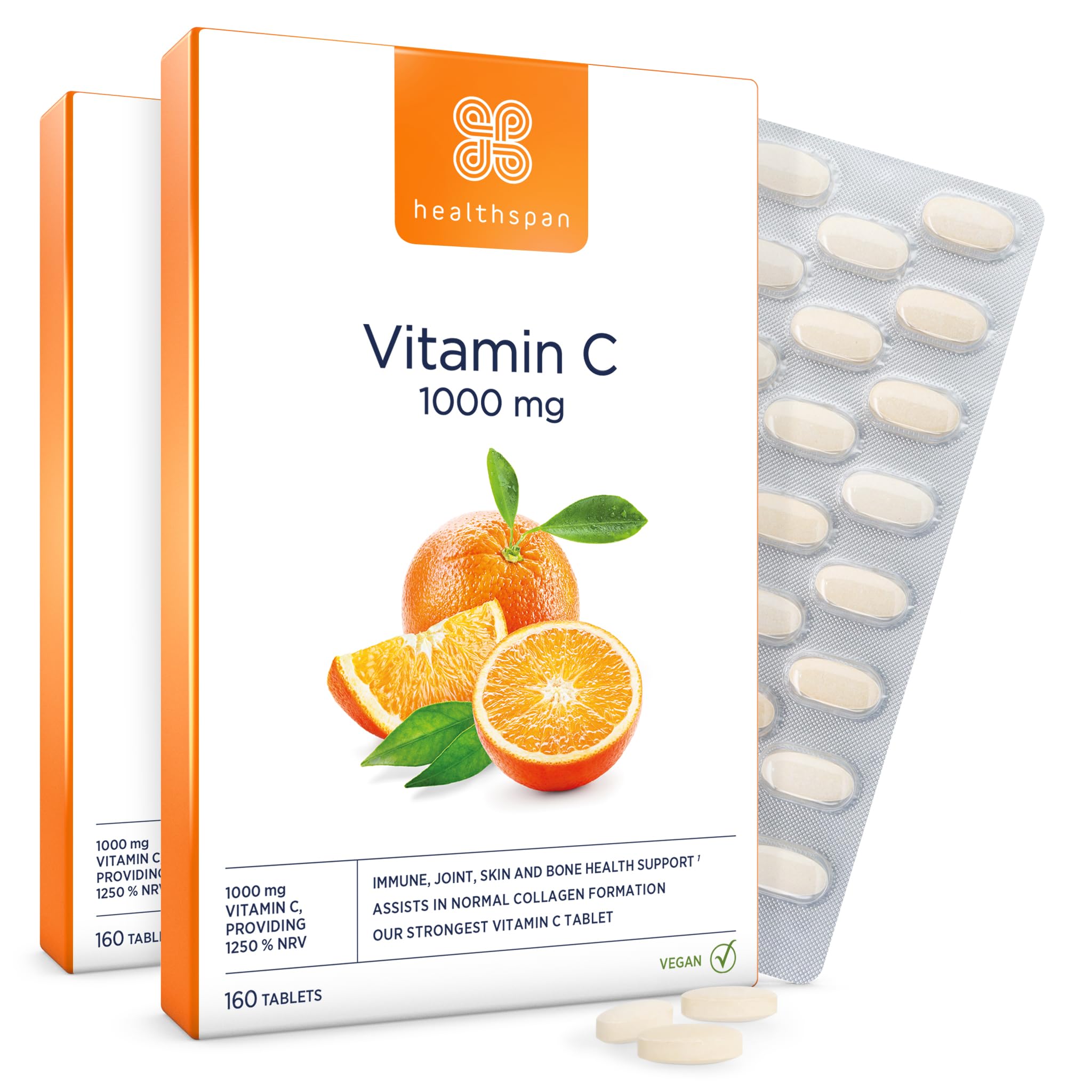 Healthspan Vitamin C 1,000mg (320 Tablets) | Support Your Immune Health | Reduces Tiredness & Fatigue and Supports Joint, Skin & Bone Health | Vegan