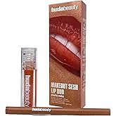 Huda BEAUTY Make Out Sesh Lip Duo - Lip Contour Stain and Faux Filler Lip Gloss - Peachy Nudes - Limited Edition.