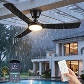 Autoday 56" Outdoor Ceiling Fan with Light, IP66 Waterproof Ceiling Fans | Remote &amp; App Control, Reversible DC Motor, 3 CCT, Dimmable LED, Auto Memory, Large Ceiling Fans for Patios, Gazebo, Porch
