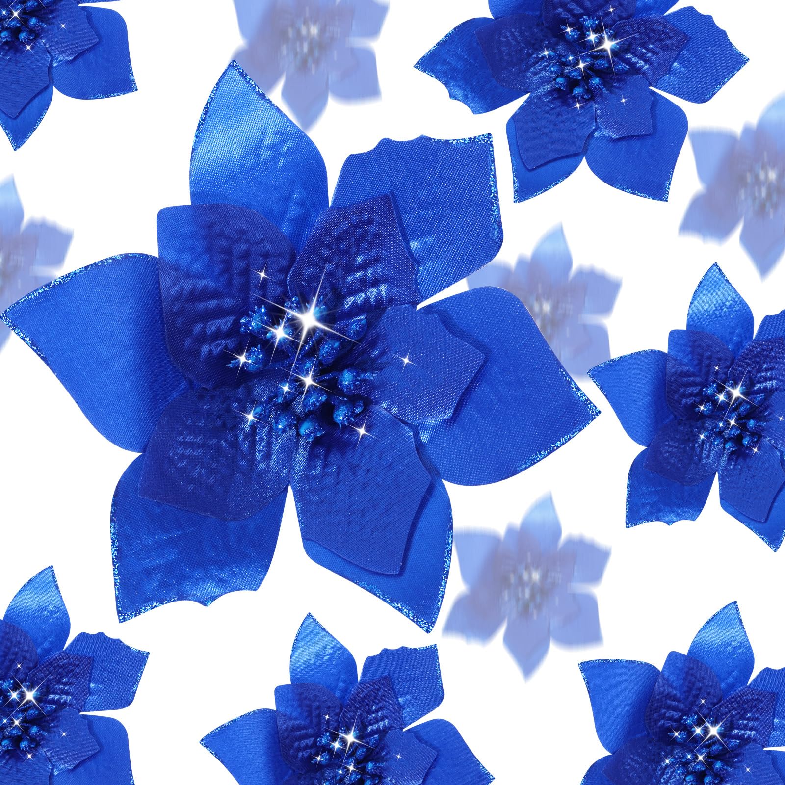 36 Pcs 3 Size Christmas Poinsettia Christmas Tree Flowers Glitter Faux Flowers Decoration Artificial Poinsettia Ornaments For Christmas New Year Home Outdoor Decoration (Royal Blue,3/ 4/ 6 Inch) โ image 1