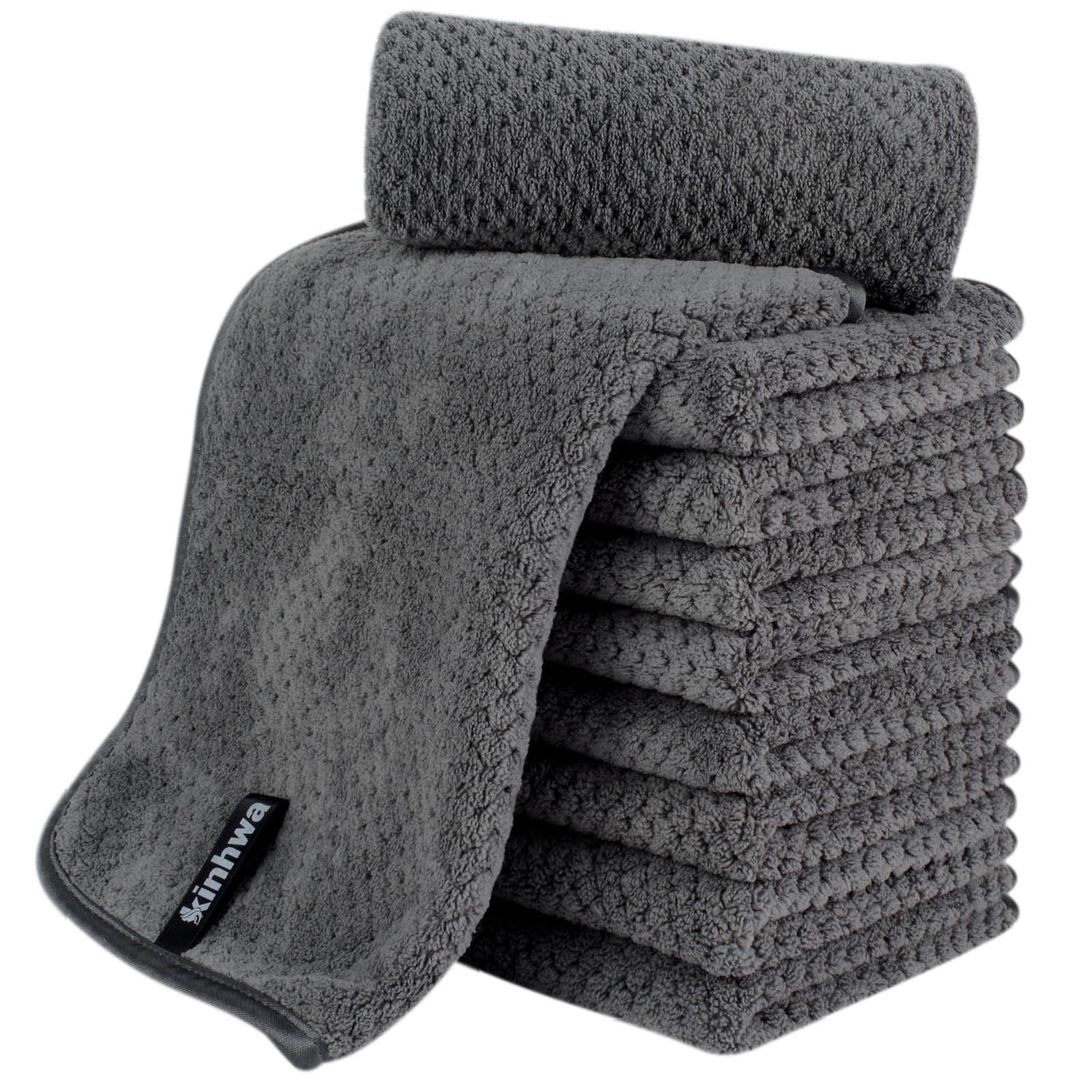 KinHwa Microfibre Hand Towels for Bathroom Highly Absorbent and Ultra Soft,Small Hand Towel for Hair, Spa, and Travel 30x50 cm 10 Pack Deep grey