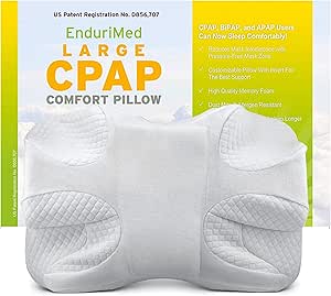 EnduriMed CPAP Pillow - Memory Foam Contour Design Reduces Face Mask Pressure &amp; Air Leaks - 2 Head Rests for Max Comfort - Removable Foam Insert to Adjust Thickness - Stomach, Back, &amp; Side Sleepers