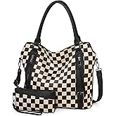 Duyijiff Checkered Large Hobo Purses for Women Vintage Tote Bag for Women Shoulder Bag Multiple Pockets Tote Handbags