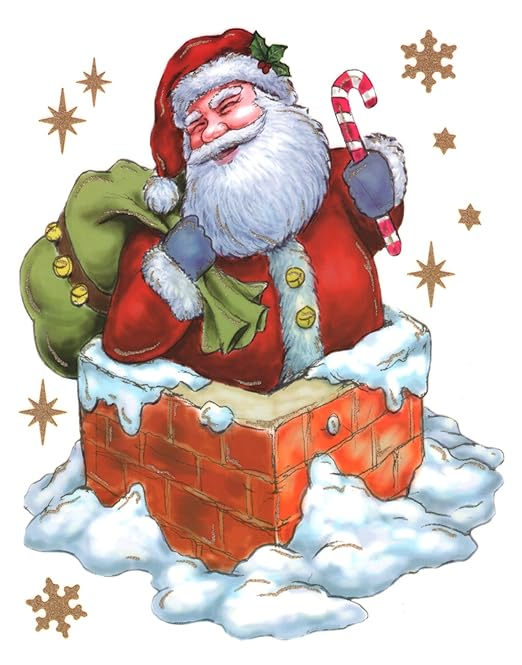 dpr. Fensterbild Weihnachtsmann Nikolaus mit Sack im Schornstein Kamin