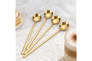 4pcs Stainless Steel Long Handle Spoons, Golden Elegant Mixing Coffee Stirring Scoops Teaspoons, Serving Utensils for Home, K