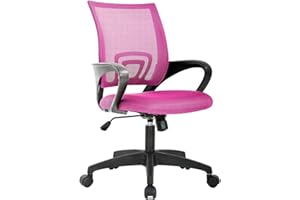 BestOffice | Ergonomic Office Chair | Mid-Back Swivel Desk Chair | Breathable Backrest & Lumbar Support | Adjustable Height | Sponge Seat | Rolling Wheels | Pink | for Adults & Women