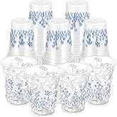 ZCPTZ 100 Pcs Chinoiserie Disposable Plastic Cups,16 oz Blue and White Flower Clear Plastic Cups for Birthday, Baby Shower, Christmas, Wedding and Tea Party Drinking Cups Supplies