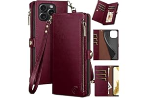 XcaseBar Compatible with iPhone 16 Pro 6.3" Wallet case with Zipper Credit Card Holder【RFID Blocking】,Flip Folio Book PU Leather Phone case Shockproof Cover Women Men for Apple 16 Pro case Wine Red