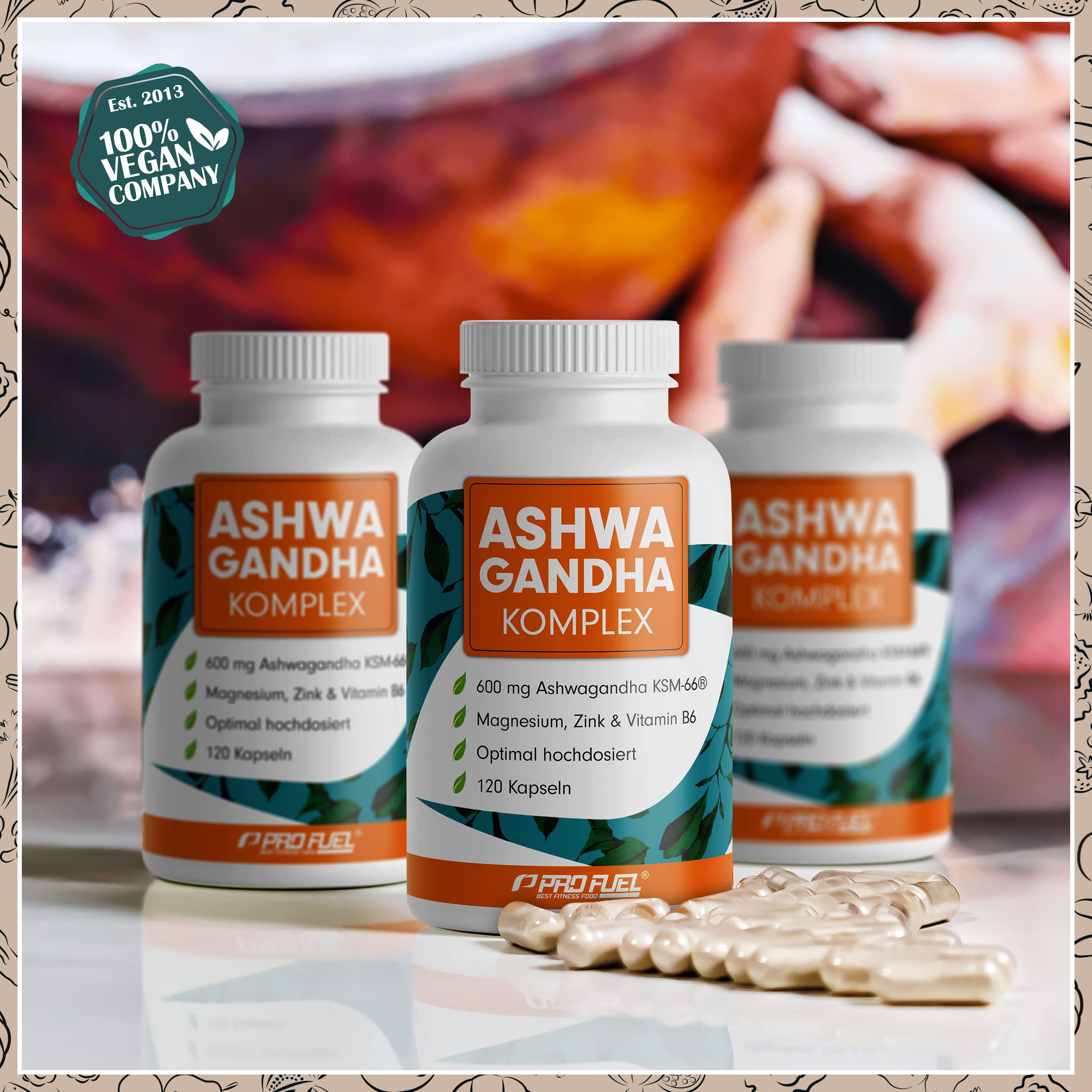 Ashwagandha Kapseln hochdosiert 120x - 600 mg Ashwagandha KSM-66® pro Tag - Komplex mit Ashwagandha-Wurzelextrakt, Magnesium, Zink, Vitamin B6 und Piperin - laborgeprüft mit Zertifikat - 100% vegan 4