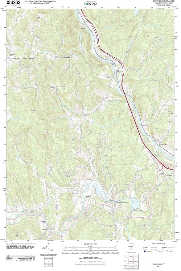 Vermont Maps 2012 Quechee, VT USGS Historical