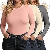 Yearntown 3 Pack Women's Plus Size Thermal Shirts Raglan Sleeve Crew Neck Fleece Lined Tops Long Sleeve Base Layer Underwear