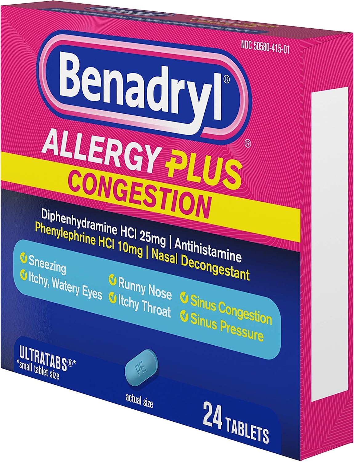Benadryl Allergy Plus Congestion Ultratabs, Allergy & Congestion Relief Medicine, 24 ct: Health & Personal Care