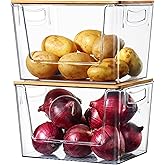Pantry Organizers Storage, 2 Pack Under Sink Organizer Trash Bag Holder with Bamboo Lids Large Capacity Clear Storage Bins for Onion, Potato, Garlic, Canned Food Kitchen Countertop Organizer