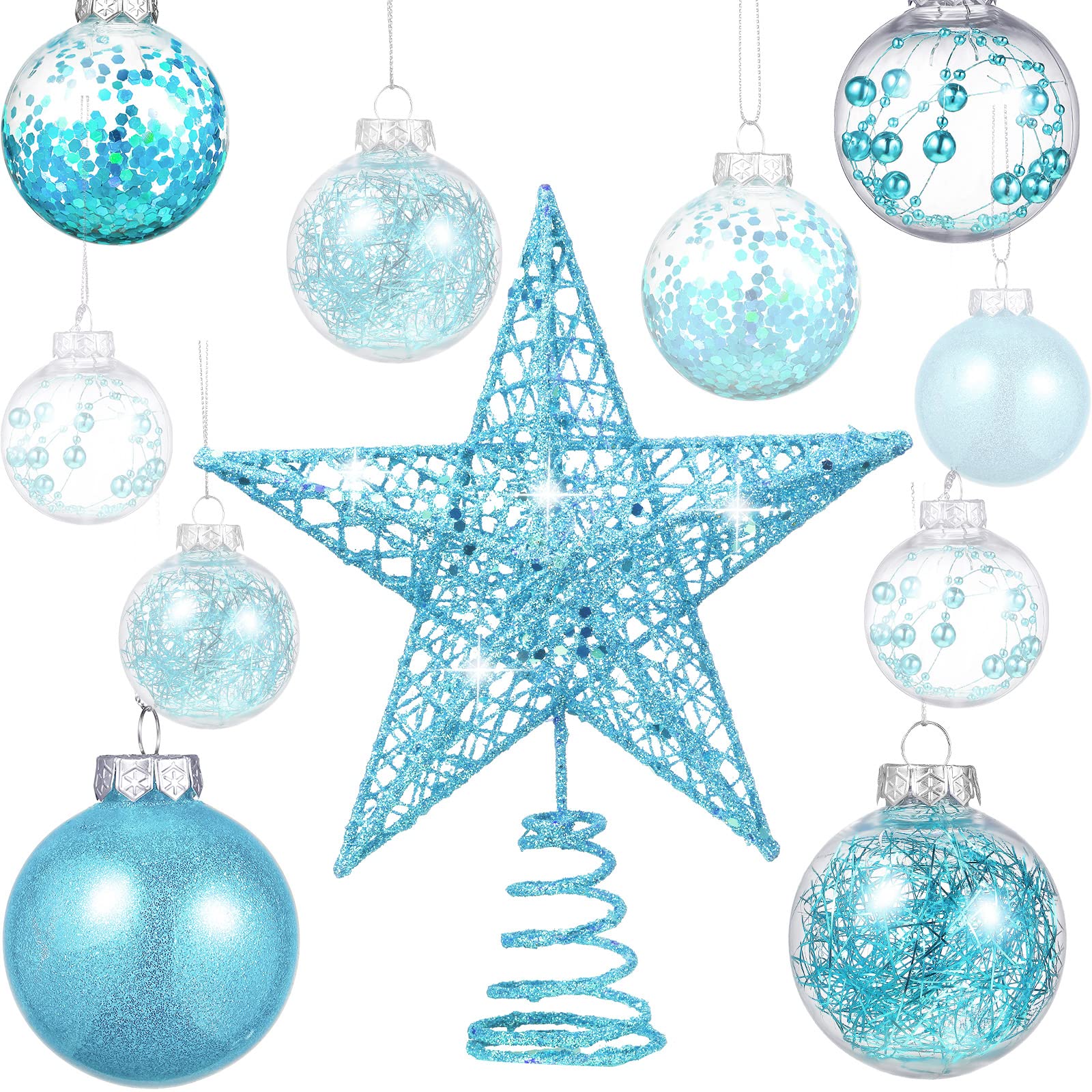 Gejoy 24 Shatterproof Plastic Christmas Ball Ornaments - 2.36 Inch Tree Balls with Star for Wedding, Home, Holiday Party Decoration (Light Blue)