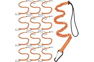 LEIFIDE 12 Pack Tool Lanyard with Single Metal Buckle and Adjustable Loop End, Standard Length, Maximum Weight Limit 8KG/ 17.6lb, with Aluminum Screw Lock, Retractable Shock Cord Stopper (Orange)