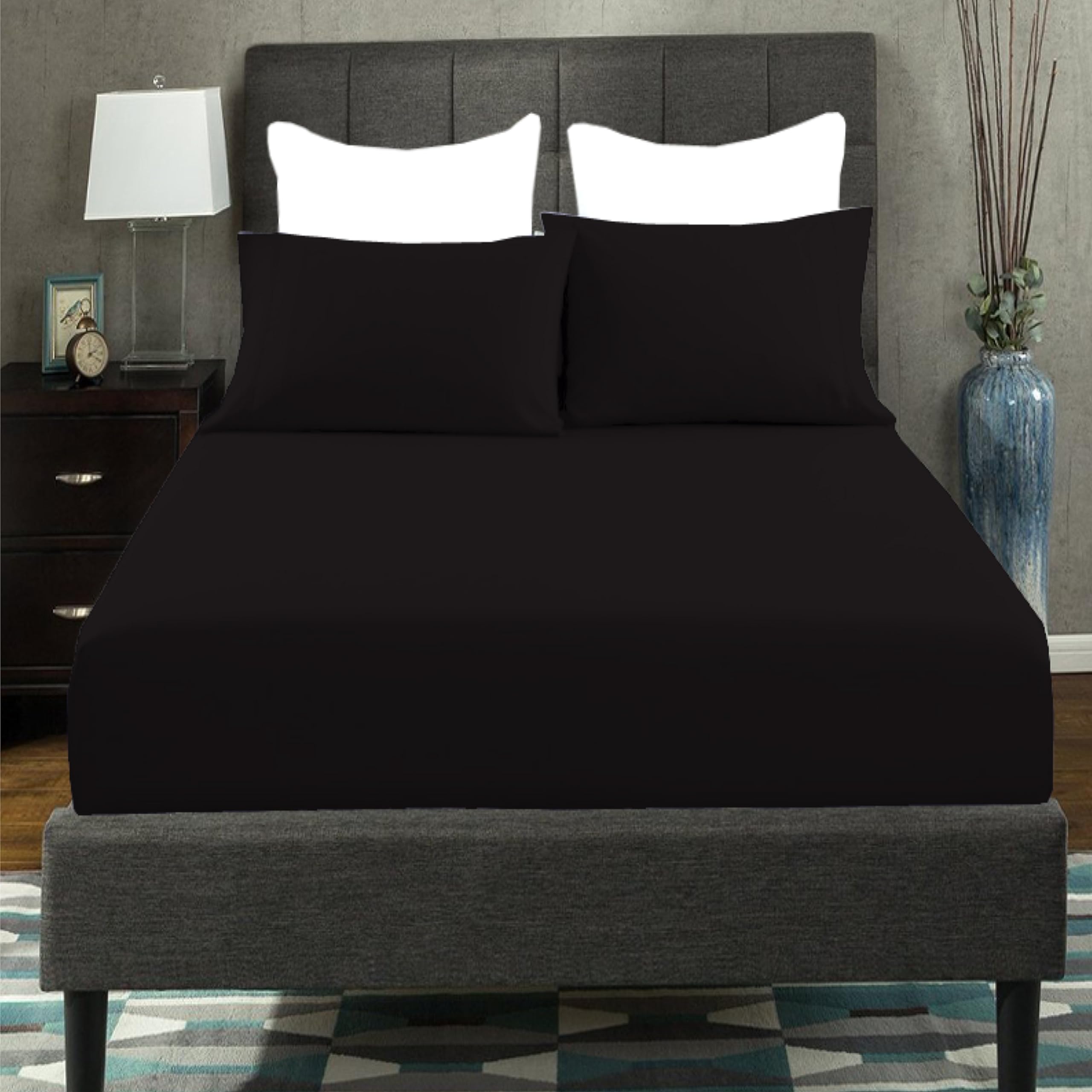 British Home Bedding Percale Extra Deep 16inch/40CM Fitted Sheet - Easycare Non iron and Anti Wrinkle Easy Iron Deep Fitted Sheet (Black, Double)