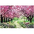 Funnytree 82" x 59" Spring Backdrop Flower Tree Garden Path Landscape Background Wedding Baby Shower Birthday Party Decor Banner Supplies Studio Photography Photo Booth Prop Gift