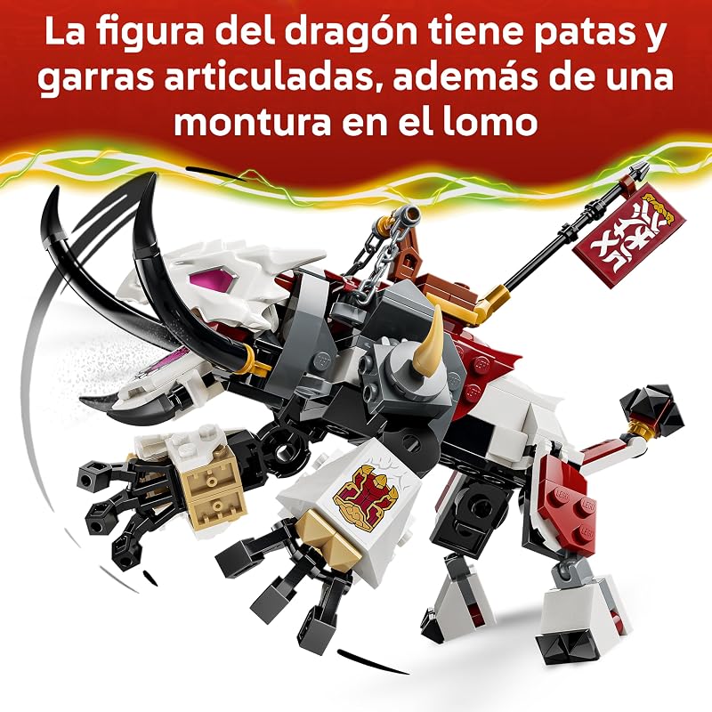 NINJAGO Zilvar y Bestia Dragón Grimtak – Figura Articulada y 3 Minifiguras inc. Kai y Nya con Armas Ninja – Regalo de Cumpleaños para Niños de 7+ Años y Fans de El Renacer de los Dragones – 71863