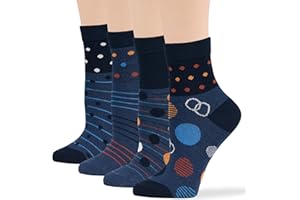 7BIGSTARS KINGDOM Women's Cotton Diabetic Quarter Patterned Fashion Socks - 4 Pack Large-Loose- Polka Dot, Stripe - Sock Size 10-12 Shoe Size 8-12 L Dark Navy, Indigo Blue, Orange