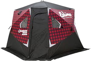 Eskimo Outbreak 450XD Limited Pop-up Portable Insulated Ice Fishing Shelter, 75 sq ft. Fishable Area, 4-5 Person, Red/Black, 