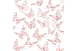 SAOROPEB 3D Butterfly Wall Decor 48 Pcs 4 Styles 3 Sizes, Pink Butterfly Birthday Decorations Pink Room Decor Butterfly Party Decorations Cake Decorations, Removable Wall Stickers (Pink)