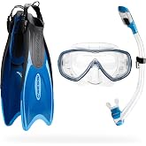 Cressi Adult Snorkel Set, Palau Set, Dry Top Snorkel, Swim Fins, Travel Bag | Snorkeling Gear for Adults, Tempered Glass Dive Mask, Adjustable Open-Heel Fit, Water-Blocking Top Valve, Beach &amp; Pool Use
