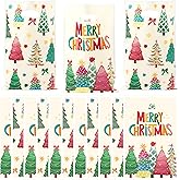 Haooryx Charistmas Party Favor Bag - 50Pcs Merry Charistmas Tree Plastic Goodie Candy Treat Bag with Handle Gift Wrapping Decor for Birthday Baby Shower Xmas Gift Decoration Holiday Party Favor Supply